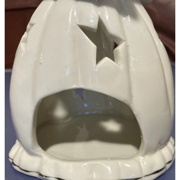 Christmas Caroling ceramic Angel Tea-light candle holder with stars gold trim 7’ - Picture 12 of 15